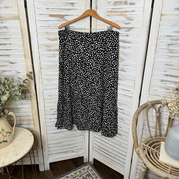 LOFT NWT Women's XL Polka Dot Black White A Line Midi Skirt Elastic Waist Lined - Picture 4 of 13